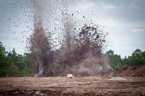 Blasting limestone in a quarry.gn Stock Photos