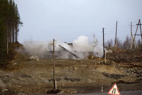 Blasting operations in the construction of roads Stock Photos