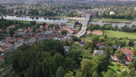 Blaues Wunder Bridge and Loschwitz Riverside Town Aerial Dresden 動画素材 337848104
