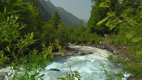 BLAUSEE, SWITZERLAND: Rapid alpine river (June, 2025) Stock Footage 343856110