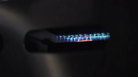 Blaze blue flame from fire oven under roaster cylinder Stock Footage 133125498