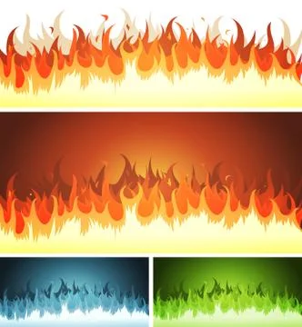 Blaze, burning fire and flames set Stock Illustration