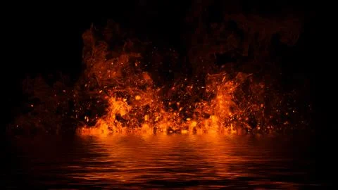 Blaze fire flame texture overlays on isolated background with water reflectio Stock Illustration