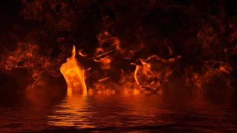 Blaze fire flame texture overlays on isolated background with water reflectio Stock Illustration