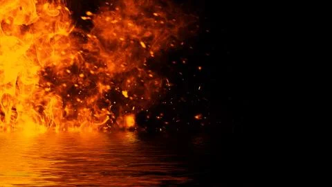 Blaze fire flame texture overlays on isolated background with water reflectio Stock Illustration
