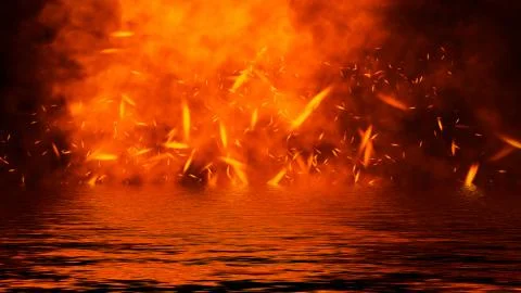 Blaze fire flame texture overlays on isolated background with water reflectio Stock Illustration