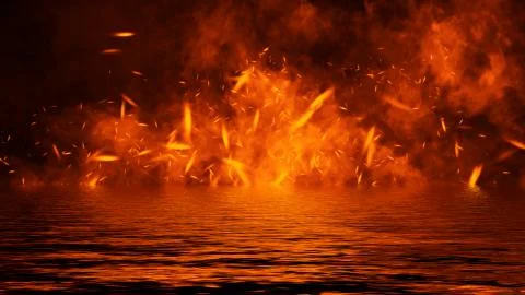 Blaze fire flame texture overlays on isolated background with water reflectio Stock Illustration
