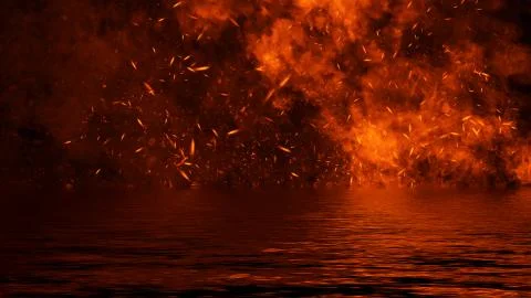 Blaze fire flame texture overlays on isolated background with water reflectio Stock Illustration