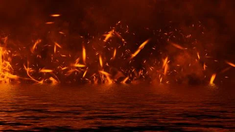 Blaze fire flame texture overlays on isolated background with water reflectio Stock Illustration