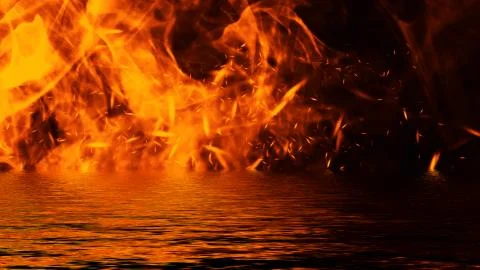 Blaze fire flame texture overlays on isolated background with water reflectio Stock Illustration