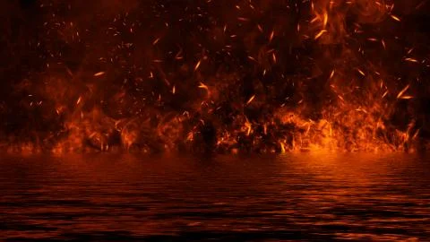Blaze fire flame texture overlays on isolated background with water reflectio Stock Illustration