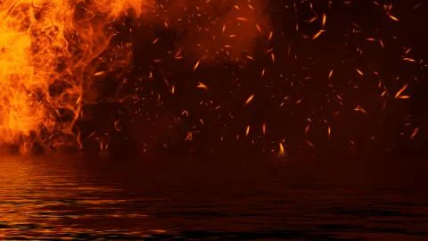 Blaze fire flame texture overlays on isolated background with water reflectio Stock Illustration