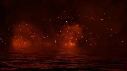 Blaze fire flame texture overlays on isolated background with water reflectio Stock Illustration