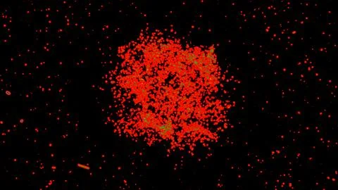 Blaze fire flame texture overlays on isolated black background with red dot.. Stock Illustration