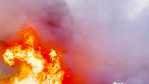 Blaze tearing through farmlands, devastating fire effects, no end in sight, fire Stock Footage 316178765