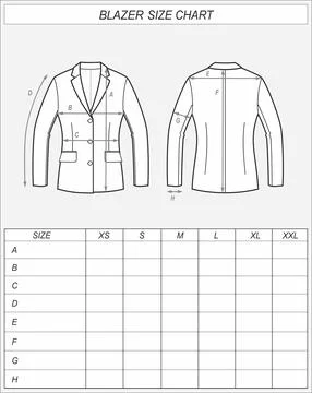 Blazer size chart. Business jacket. Stock Illustration