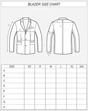 Blazer size chart. Business jacket. Stock Illustration