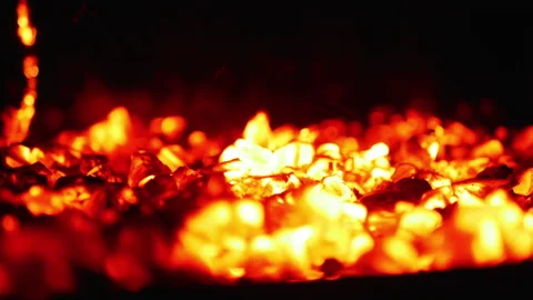 Blazing ashes in the fireplace. Stock Footage 169012614