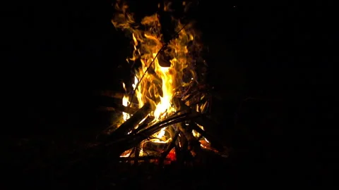 Blazing campfire at dark evening, 8x 240 fps slow motion Video stock 86279605