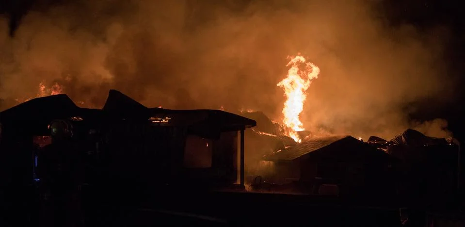 Blazing fire barn. Stock Photos