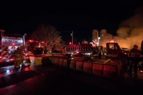 Blazing fire barn. Stock Photos