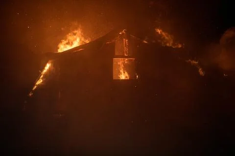 Blazing fire barn. Stock Photos