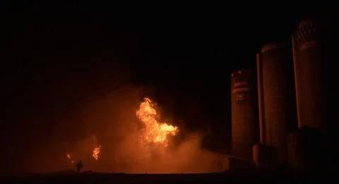Blazing fire barn. Stock Photos