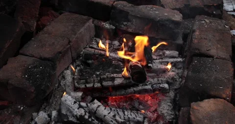 The blazing fire of the campfire. Stock Footage 149782623