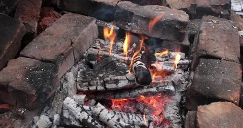 The blazing fire of the campfire. Stock Footage 149782790