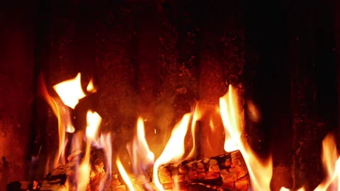 Blazing fire in the fireplace. Stock Footage 169012131