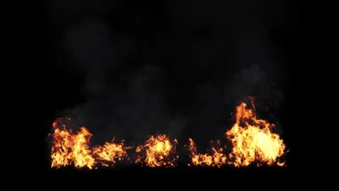 Blazing fire flames with smoke pollution effect on black backgrounds renderin 스톡 동영상 332686539