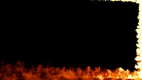 Blazing fire lines screen frame on black, isolated - object 3D rendering イラスト素材