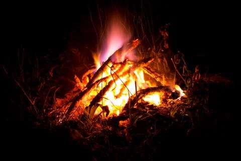 Blazing fire in the night. Stock Photos