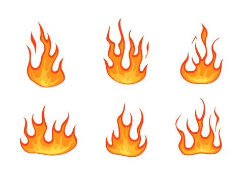Blazing fire set. Yellow varieties of flames with orange gradient Stock-Illustration