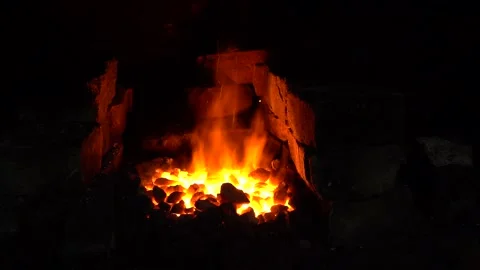Blazing fireplace in the blacksmith shop Stock Footage 152340515