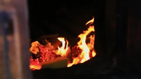 The blazing flames were burning the paper money used for ancestor worship. Stock Footage 341907309