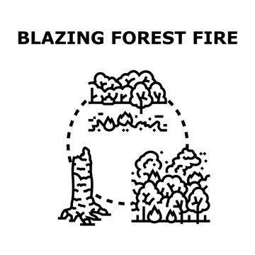 Blazing forest fire disaster destroying natural environment Stock Illustration