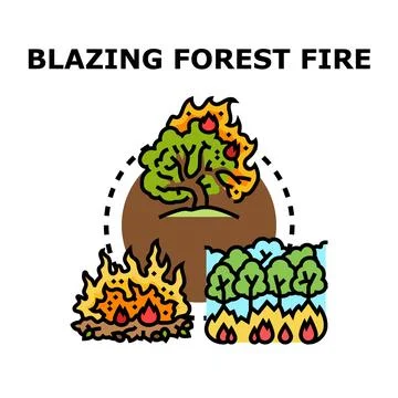 Blazing forest fire disaster destroying natural environment Stock-Illustration