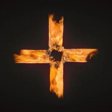 Blazing Plus Sign 3D Render Fire Simulation Stock Illustration
