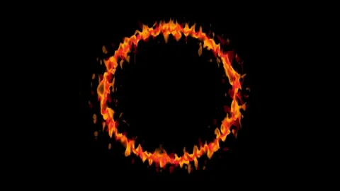 A blazing ring of fire burns continuously with realistic licking flames Stockbeeldmateriaal 337085211