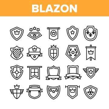 Blazon Shield Shapes Collection Icons Set Vector Stock Illustration