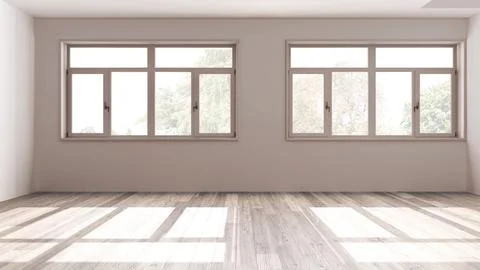 Bleached wooden empty room interior design, open space with parquet floor, .. Stock Illustration