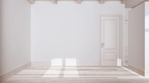 Bleached wooden empty room interior design, open space with parquet floor, .. Illustrazione stock