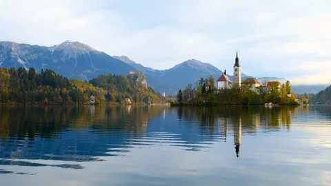 Bled with lake in Slovenia Stock Footage 86284645