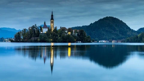 Bled Lake Time-lapse at morning Stock Footage 80762933