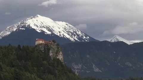 Bled, Slovenia - Timelapse of Bled Castle and mountains Stock Footage 80198906