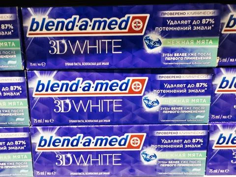 Blenamed toothpaste packaging makes bold claims about whitening and freshness Stock Photos