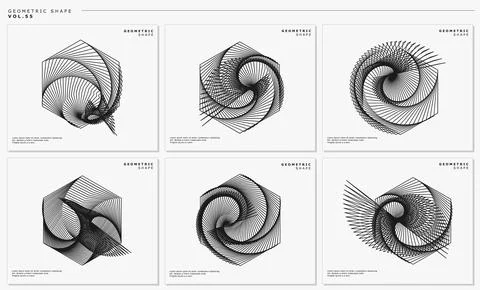 Blend lines hexagonal abstract vector set. Modern line hexagon design template. Stock Illustration