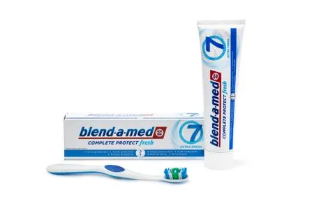 Blend-A-Med toothpaste and Toothbrush made by Procter &amp; Gamble. Stock Photos