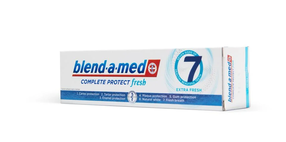 Blend-A-Med toothpaste,  Extra Fresh,  made by Procter &amp; Gamble. Stock Photos